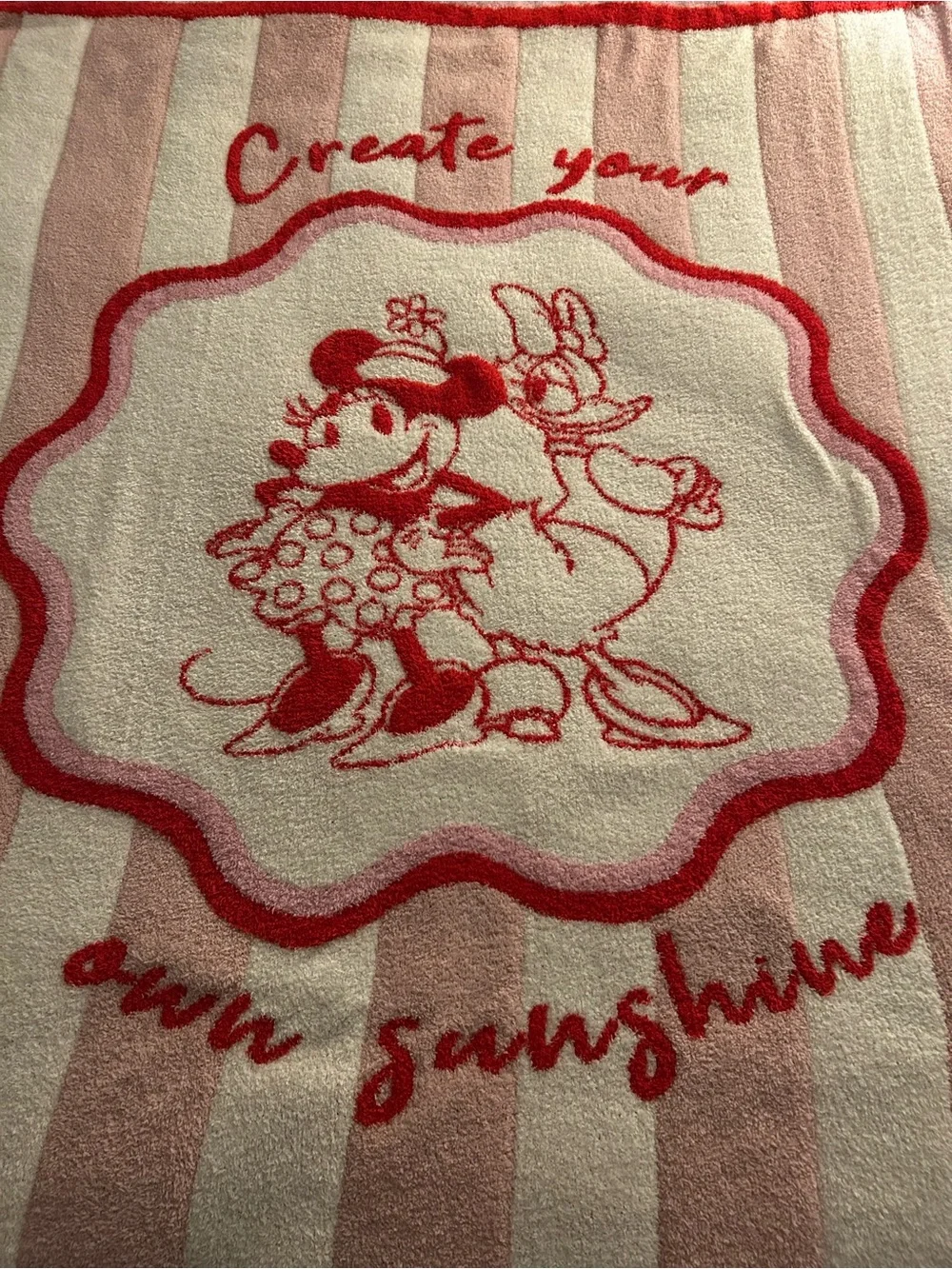 CozyChic Disney Pink and White Minnie & Daisy Striped Blanket